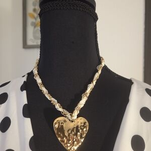 Gold Heart Pendant Necklace with Twisted Chain
